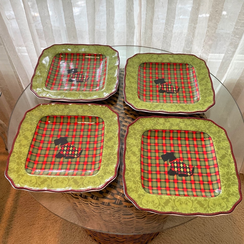 222 FIFTH Christmas Argyle Scotty Scottish Terrier Dog Dinner Plates Platter - 4